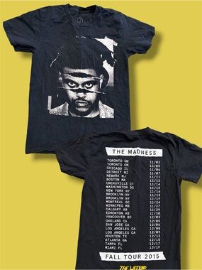 The Weeknd Madness 2015 Fall Tour Concert Shirt w Dates on Back Womens  XO